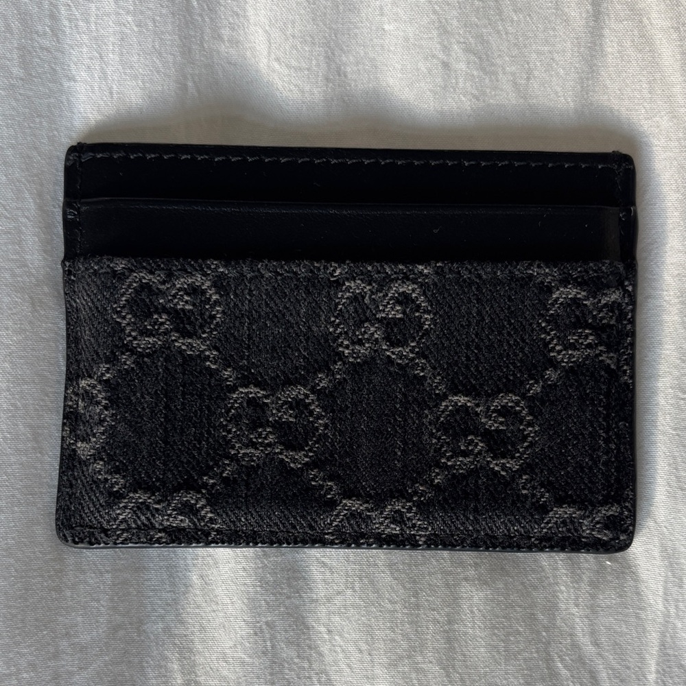Gray denim Gucci 5 slot card holder